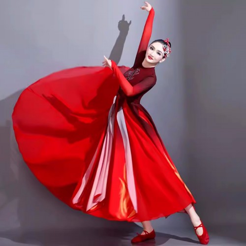 Red Hanfu Chinese Classical folk dance costumes for women girls Female ethereal oriental dance dresses Chinese style spark dance costume opening dance Big skirt atmospheric
